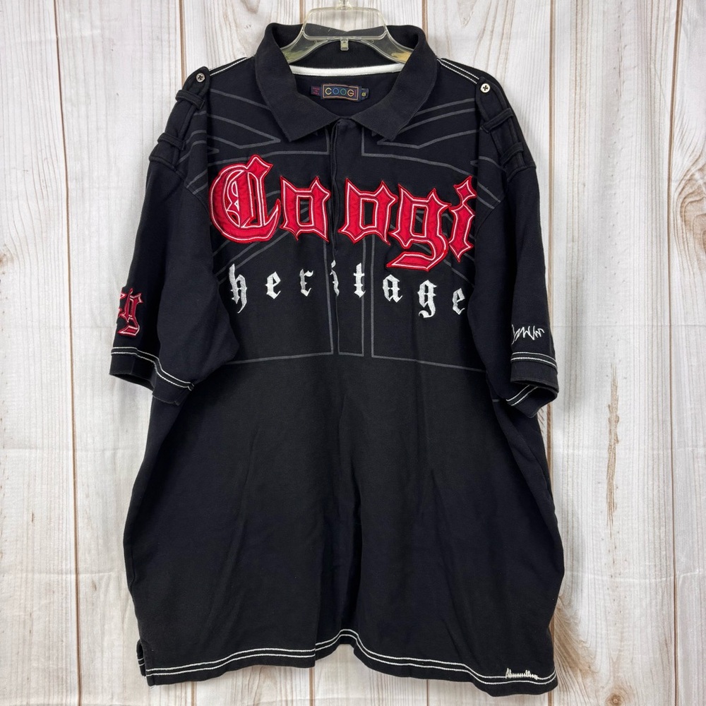 COOGI Polo Shirt Short Sleeve Embroidered Streetwear Skater Top Black Size 4XL